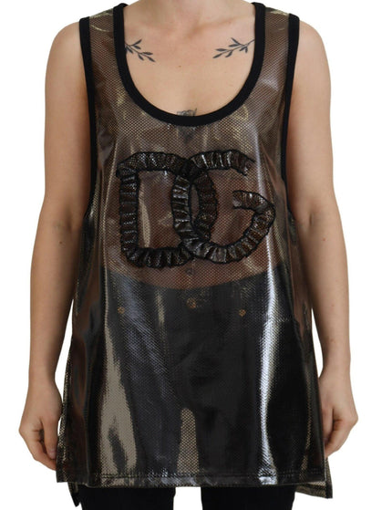 Dolce & Gabbana Black Mesh Sleeveless Nylon Tank Logo Top - Ellie Belle