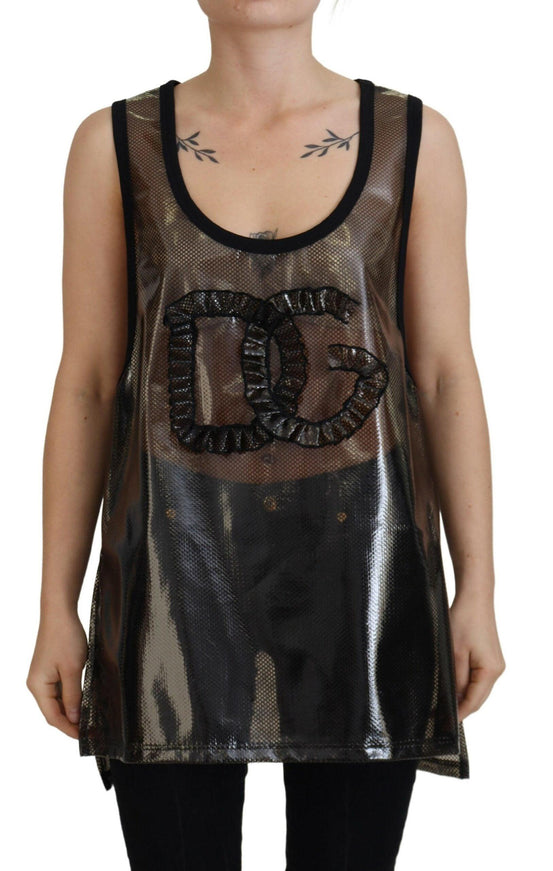 Dolce & Gabbana Black Mesh Sleeveless Nylon Tank Logo Top - Ellie Belle