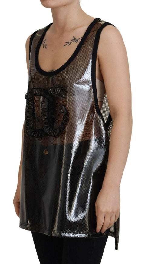 Dolce & Gabbana Black Mesh Sleeveless Nylon Tank Logo Top - Ellie Belle