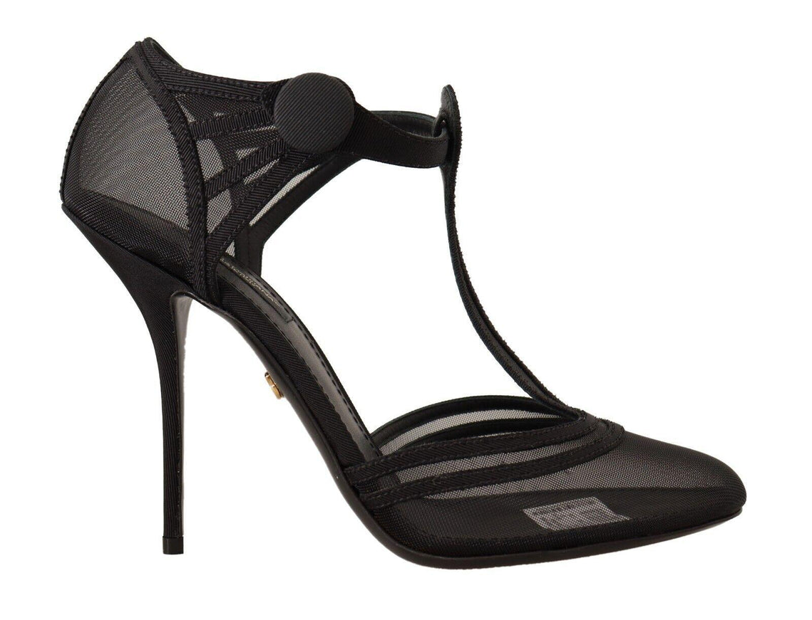 Dolce & Gabbana Black Mesh T-strap Stiletto Heels Pumps Shoes - Ellie Belle