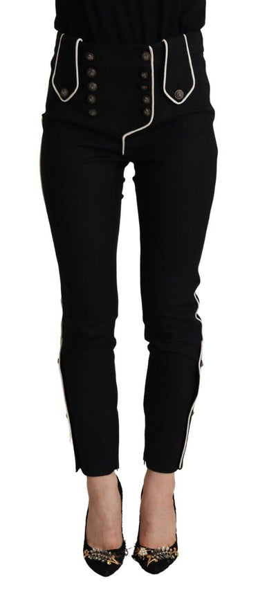 Dolce & Gabbana Black Mid Waist Button Embellished Slim Fit Pants - Ellie Belle