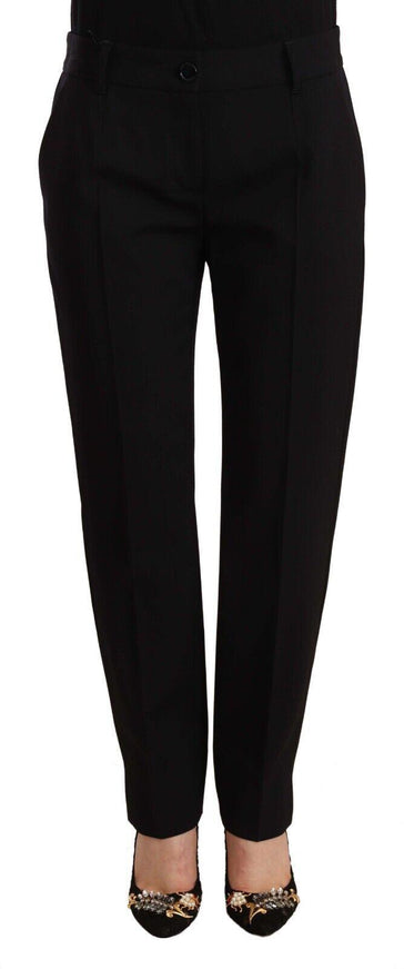 Dolce & Gabbana Black Mid Waist Skinny Trouser Wool Pants - Ellie Belle