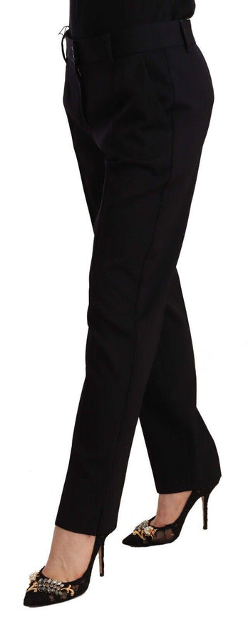 Dolce & Gabbana Black Mid Waist Skinny Trouser Wool Pants - Ellie Belle