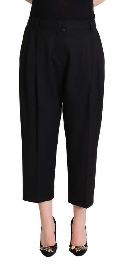 Dolce & Gabbana Black Mid Waist Trouser Straight Cropped Pants - Ellie Belle