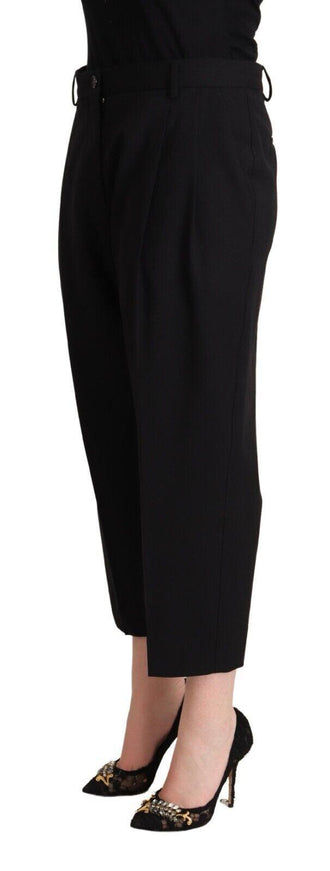 Dolce & Gabbana Black Mid Waist Trouser Straight Cropped Pants - Ellie Belle