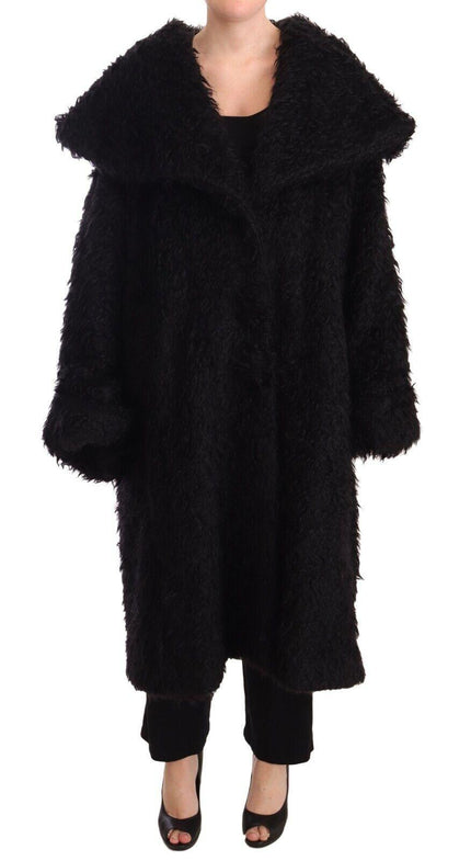 Dolce & Gabbana Black Mohair Fur Cape Trench Coat Jacket - Ellie Belle
