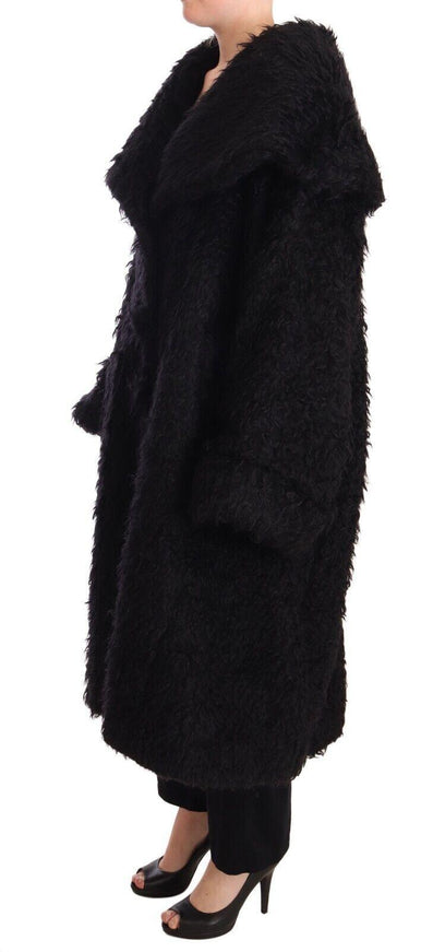 Dolce & Gabbana Black Mohair Fur Cape Trench Coat Jacket - Ellie Belle