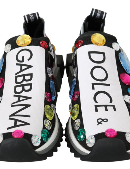 Dolce & Gabbana Black Multicolor Crystal Sneakers Shoes - Ellie Belle