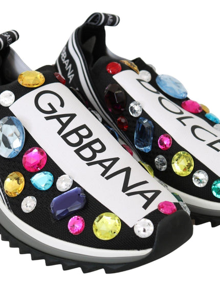 Dolce & Gabbana Black Multicolor Crystal Sneakers Shoes - Ellie Belle