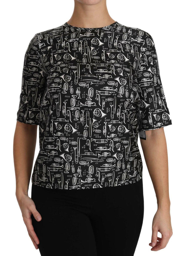 Dolce & Gabbana Black Musical Instruments Print Silk Blouse - Ellie Belle