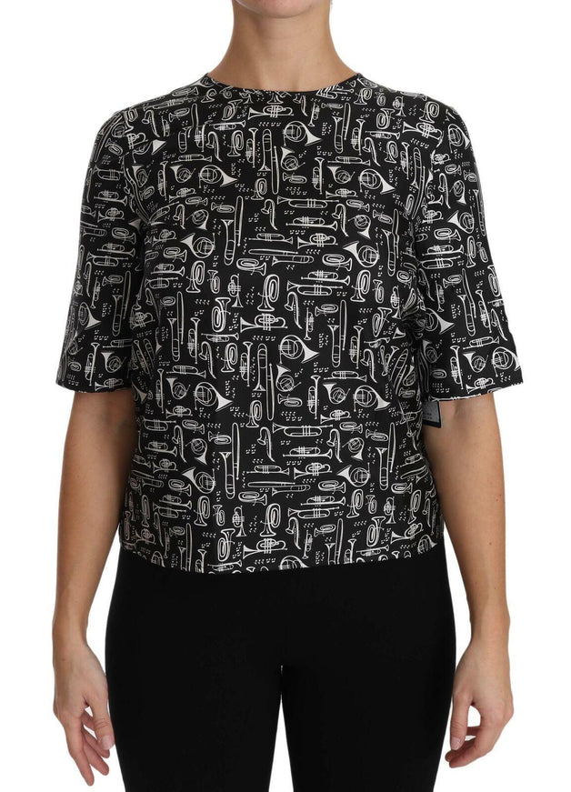 Dolce & Gabbana Black Musical Instruments Print Silk Blouse - Ellie Belle