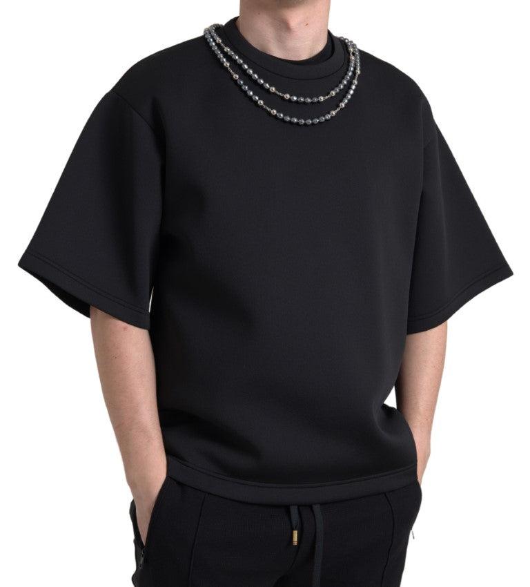 Dolce & Gabbana Black Necklace Embellished Polyester T-shirt - Ellie Belle