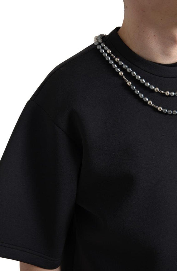 Dolce & Gabbana Black Necklace Embellished Polyester T-shirt - Ellie Belle