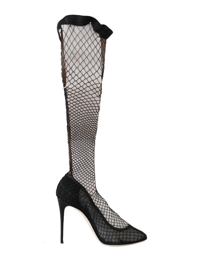 Dolce & Gabbana Black Netted Sock Heels Pumps Shoes - Ellie Belle