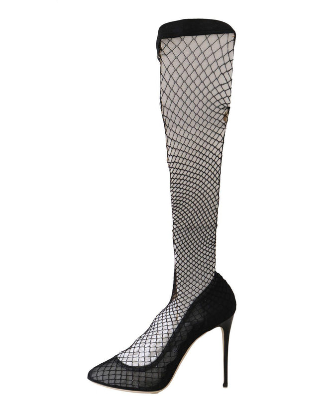Dolce & Gabbana Black Netted Sock Heels Pumps Shoes - Ellie Belle