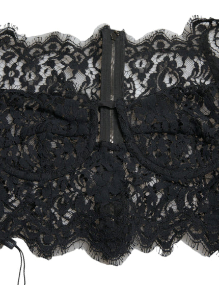 Dolce & Gabbana Black Nylon Floral Lace Bustier Cropped Top - Ellie Belle