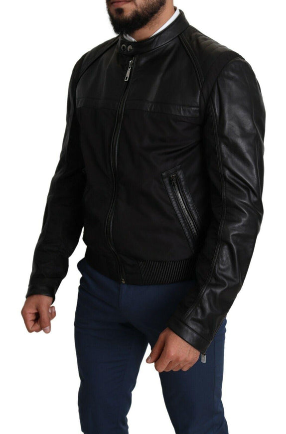 Dolce & Gabbana Black Nylon Full Zip Men Bomber Coat Jacket - Ellie Belle