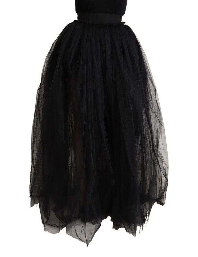 Dolce & Gabbana Black Nylon High Waist Long A-line Tulle Skirt - Ellie Belle