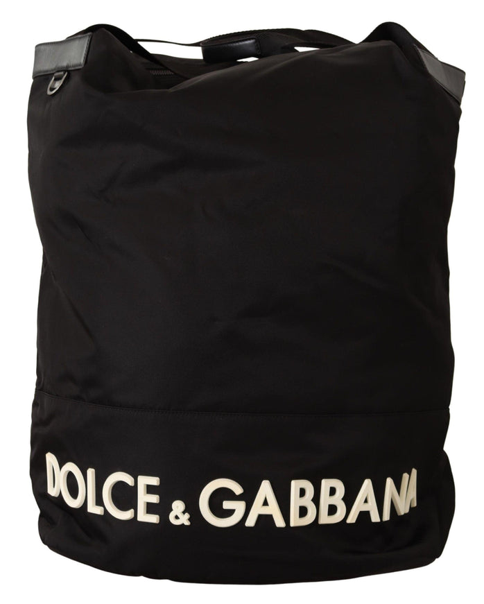 Dolce & Gabbana Black Nylon Leather Travel School Men Tote Bag - Ellie Belle