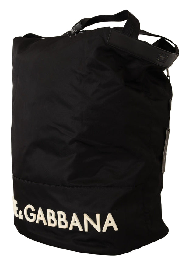 Dolce & Gabbana Black Nylon Leather Travel School Men Tote Bag - Ellie Belle