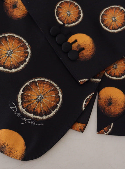 Dolce & Gabbana Black Orange Printed Coat Martini Blazer - Ellie Belle