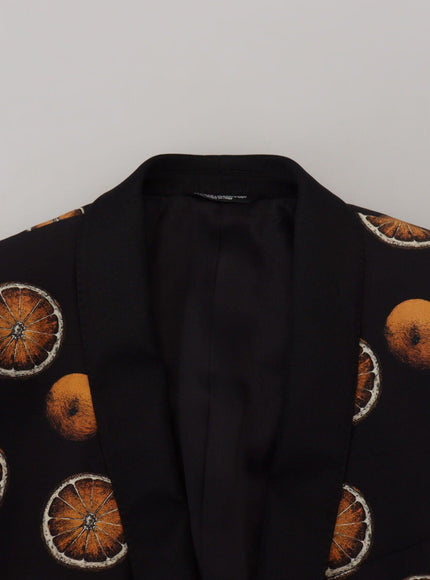 Dolce & Gabbana Black Orange Printed Coat Martini Blazer - Ellie Belle