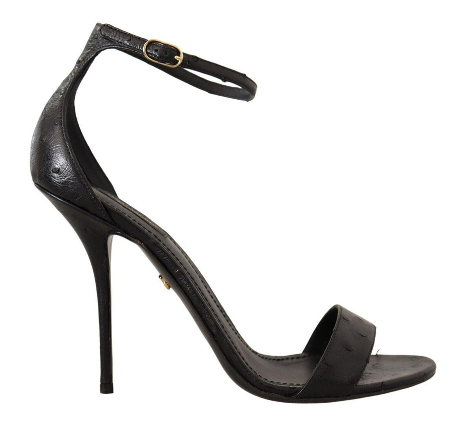 Dolce & Gabbana Black Ostrich Ankle Strap Heels Sandals Shoes - Ellie Belle