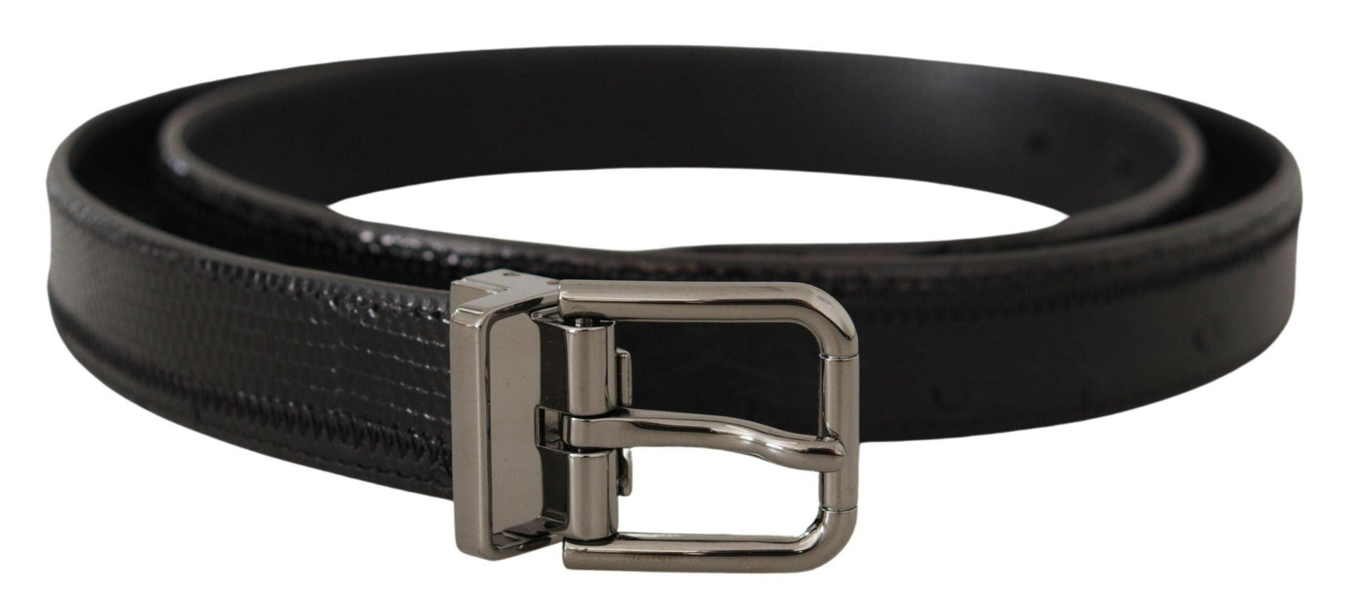 Dolce & Gabbana Black Ostrich Exotic Leather Logo Metal Buckle Belt - Ellie Belle