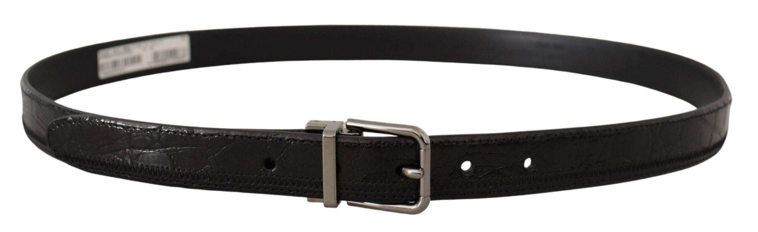 Dolce & Gabbana Black Ostrich Exotic Leather Logo Metal Buckle Belt - Ellie Belle