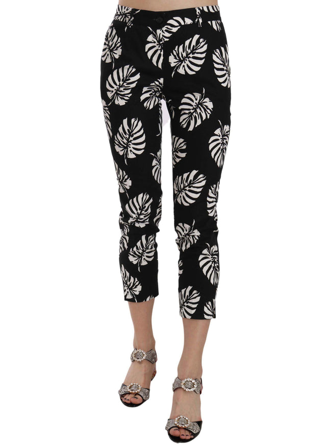 Dolce & Gabbana Black Palm Leaf Print Skinny Pants - Ellie Belle