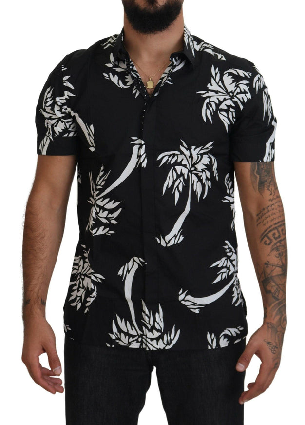 Dolce & Gabbana Black Palm Tree Cotton Silk Short Sleeve Shirt - Ellie Belle