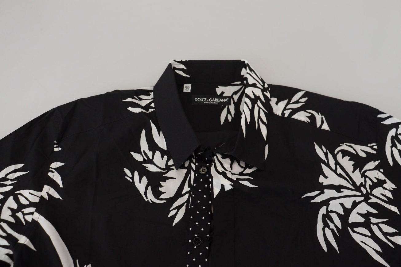 Dolce & Gabbana Black Palm Tree Cotton Silk Short Sleeve Shirt - Ellie Belle