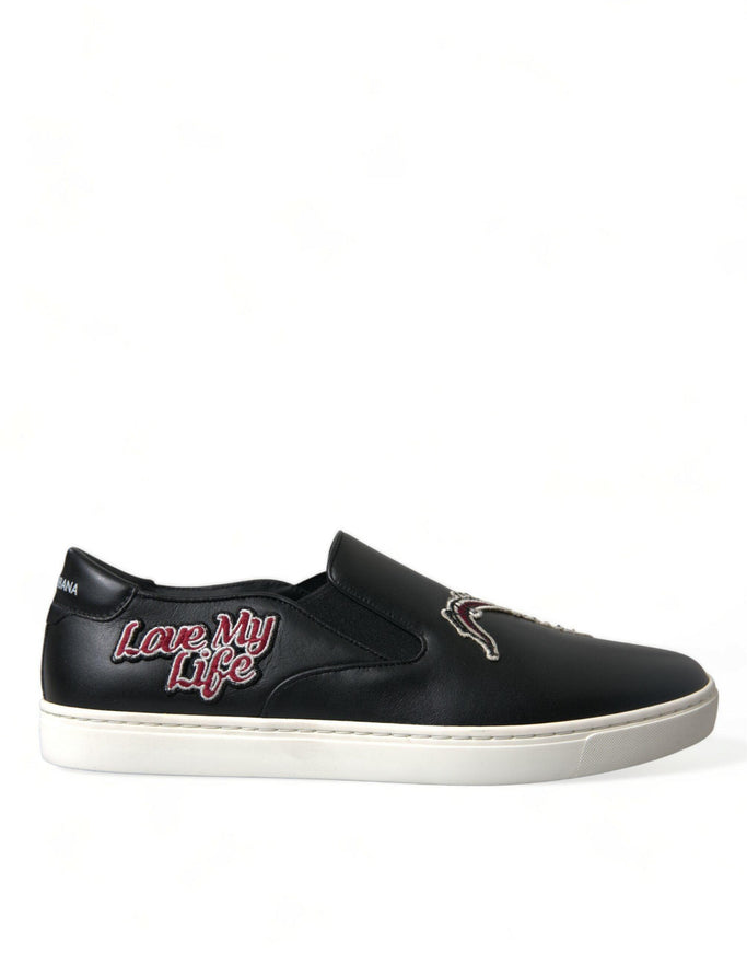 Dolce & Gabbana Black Patch Embellished Slip On Men Sneakers Shoes - Ellie Belle