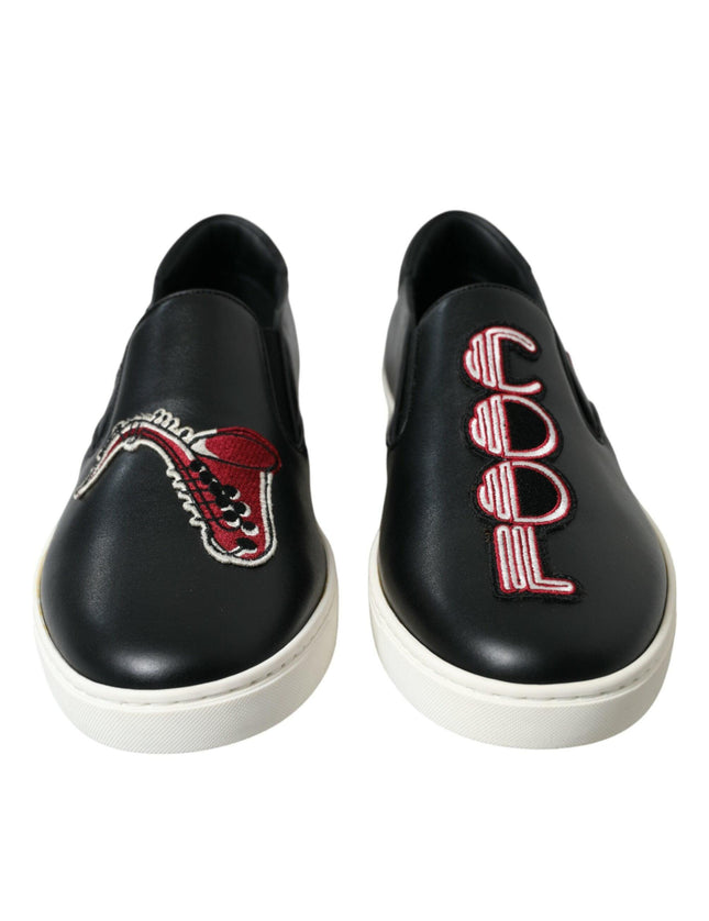 Dolce & Gabbana Black Patch Embellished Slip On Men Sneakers Shoes - Ellie Belle