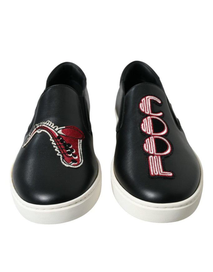 Dolce & Gabbana Black Patch Embellished Slip On Men Sneakers Shoes - Ellie Belle