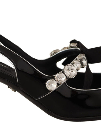 Dolce & Gabbana Black Patent Leather Crystal Slingbacks Shoes - Ellie Belle