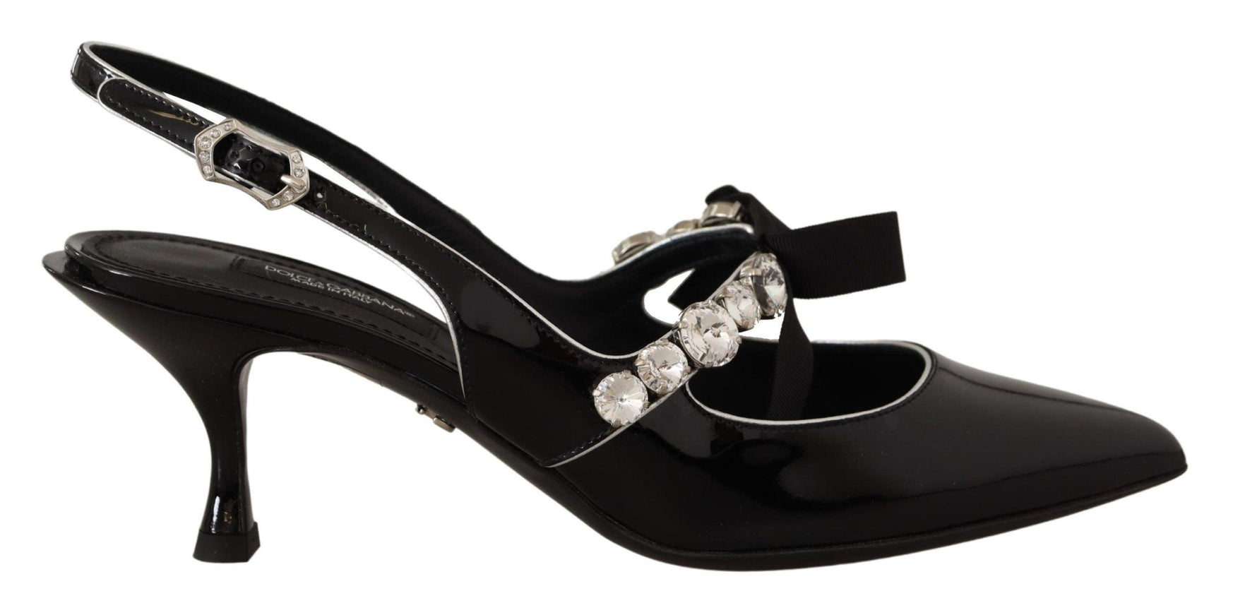 Dolce & Gabbana Black Patent Leather Crystal Slingbacks Shoes - Ellie Belle