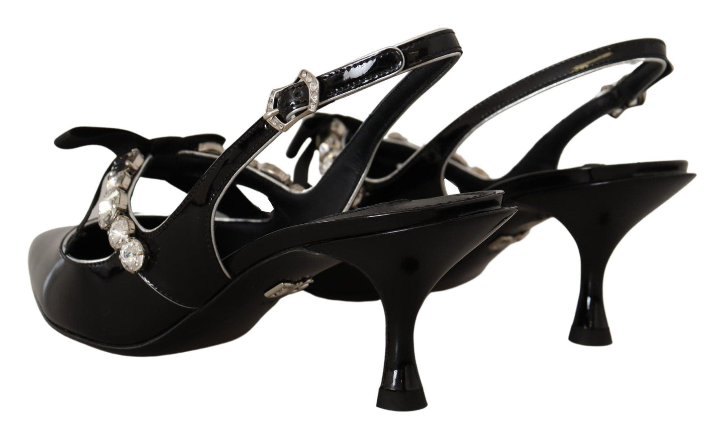 Dolce & Gabbana Black Patent Leather Crystal Slingbacks Shoes - Ellie Belle