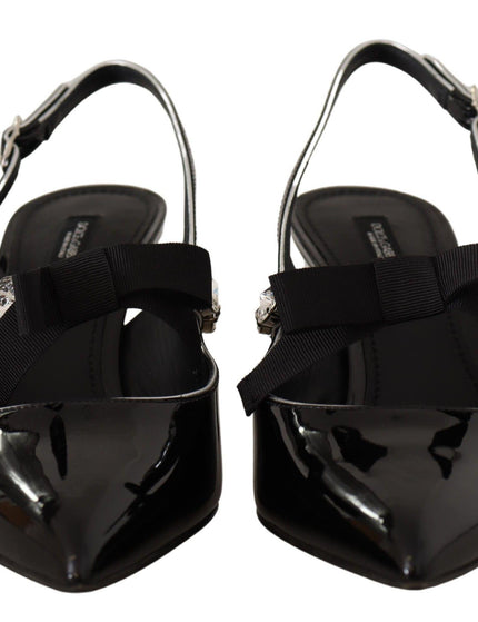 Dolce & Gabbana Black Patent Leather Crystal Slingbacks Shoes - Ellie Belle
