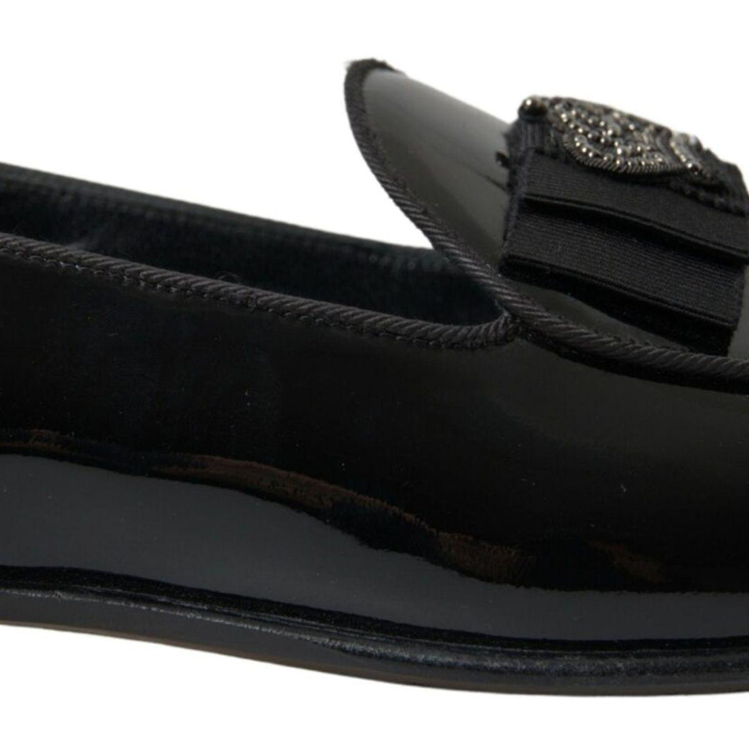 Dolce & Gabbana Black Patent Leather Loafers Crown - Ellie Belle