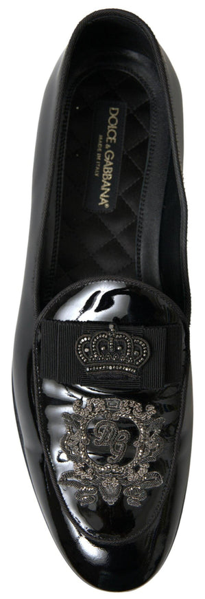 Dolce & Gabbana Black Patent Leather Loafers Crown - Ellie Belle