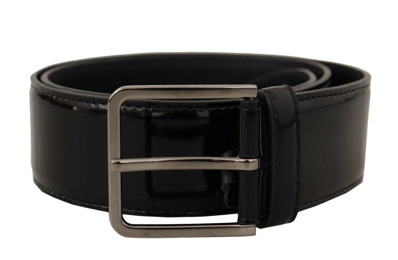 Dolce & Gabbana Black Patent Leather Logo Engraved Buckle Belt - Ellie Belle