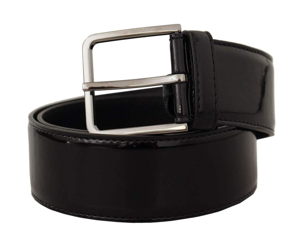 Dolce & Gabbana Black Patent Leather Logo Engraved Buckle Belt - Ellie Belle