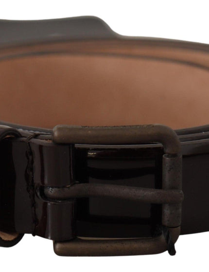 Dolce & Gabbana Black Patent Leather Logo Metal Waist Buckle Belt - Ellie Belle