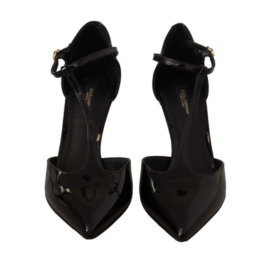 Dolce & Gabbana Black Patent Leather T-Strap Heels Sandals Shoes - Ellie Belle