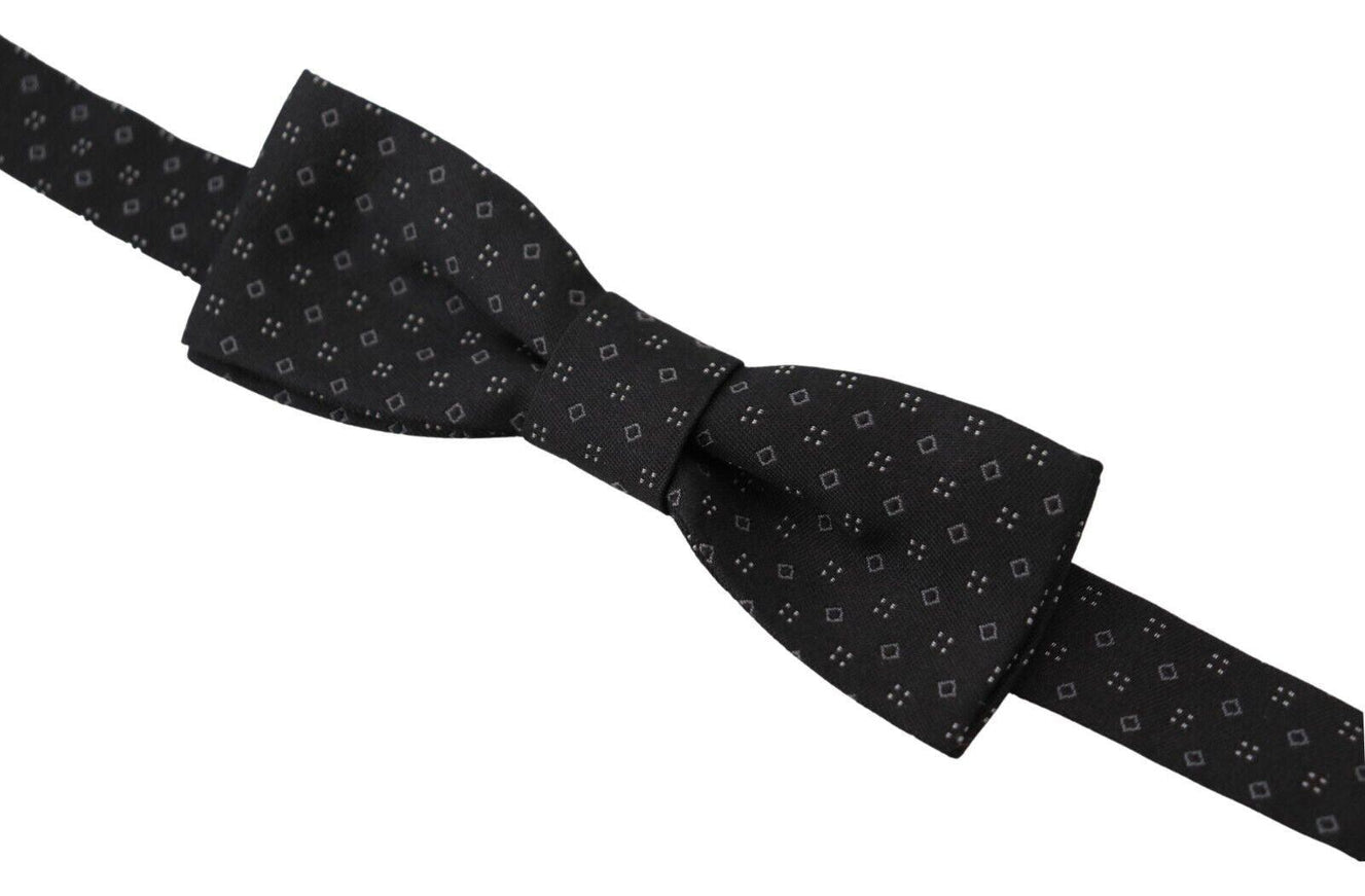 Dolce & Gabbana Black Pattern Silk Adjustable Neck Papillon Bow Tie - Ellie Belle