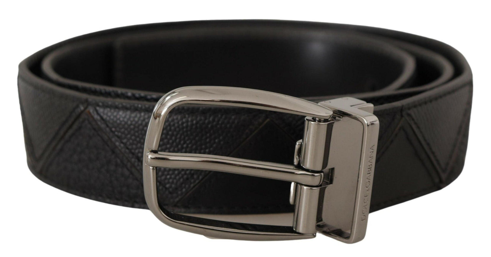 Dolce & Gabbana Black Patterned Leather Logo Metal Buckle Belt - Ellie Belle