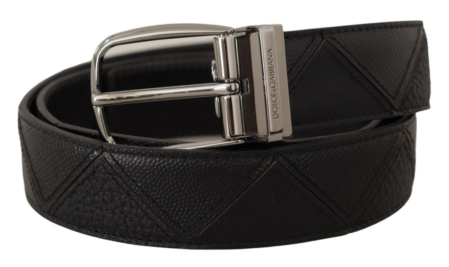 Dolce & Gabbana Black Patterned Leather Logo Metal Buckle Belt - Ellie Belle