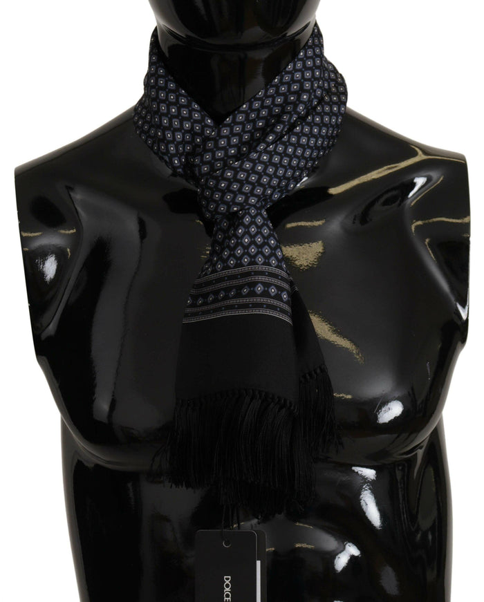 Dolce & Gabbana Black Patterned Silk Shawl Wrap Fringe Scarf - Ellie Belle