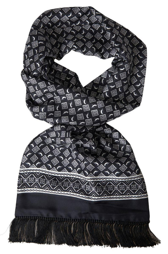 Dolce & Gabbana Black Patterned Silk Wrap Shawl Fringe Scarf - Ellie Belle